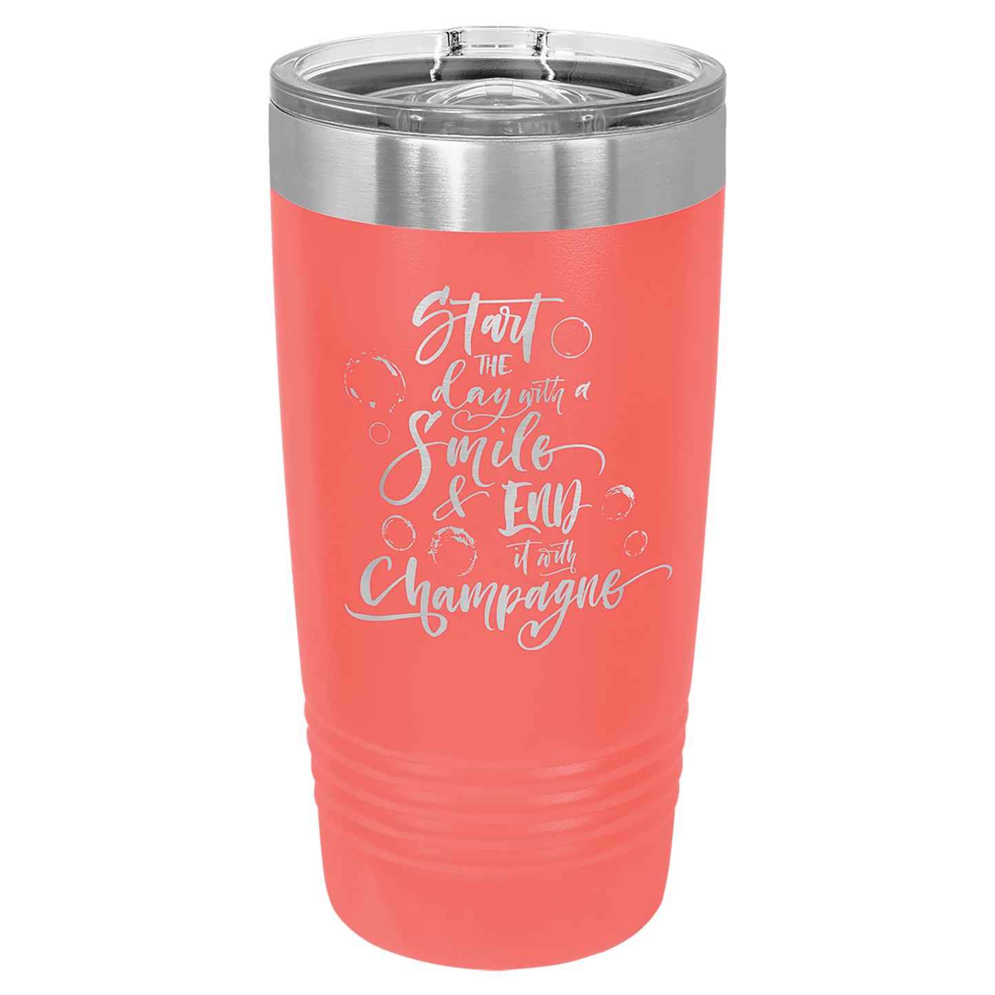 Personalized 20 oz. stainless steel ringneck tumbler with slider lid and custom engraved name or message