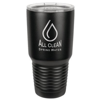 Personalized 30 oz. full black ringneck tumbler with logo lid and custom engraved name or design