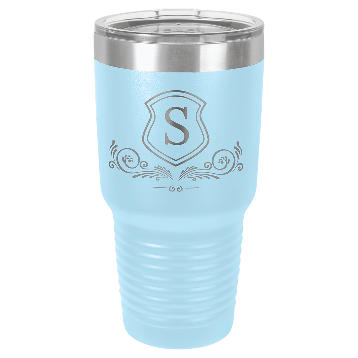 Personalized 30 oz. stainless steel ringneck tumbler with logo lid and custom engraved name or design