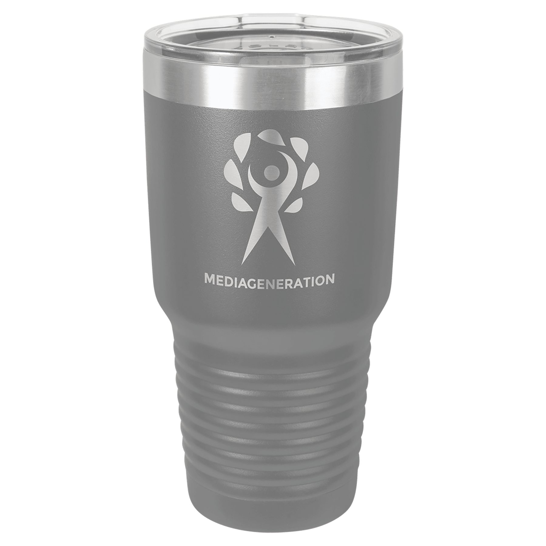 Personalized 30 oz. dark gray ringneck tumbler with logo lid and custom engraved name or design