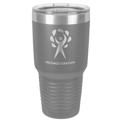 Personalized 30 oz. dark gray ringneck tumbler with logo lid and custom engraved name or design