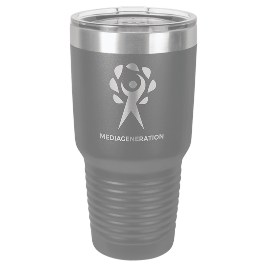 Personalized 30 oz. dark gray ringneck tumbler with logo lid and custom engraved name or design