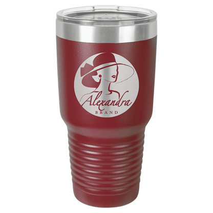 Personalized 30 oz. stainless steel ringneck tumbler with logo lid and custom engraved name or design
