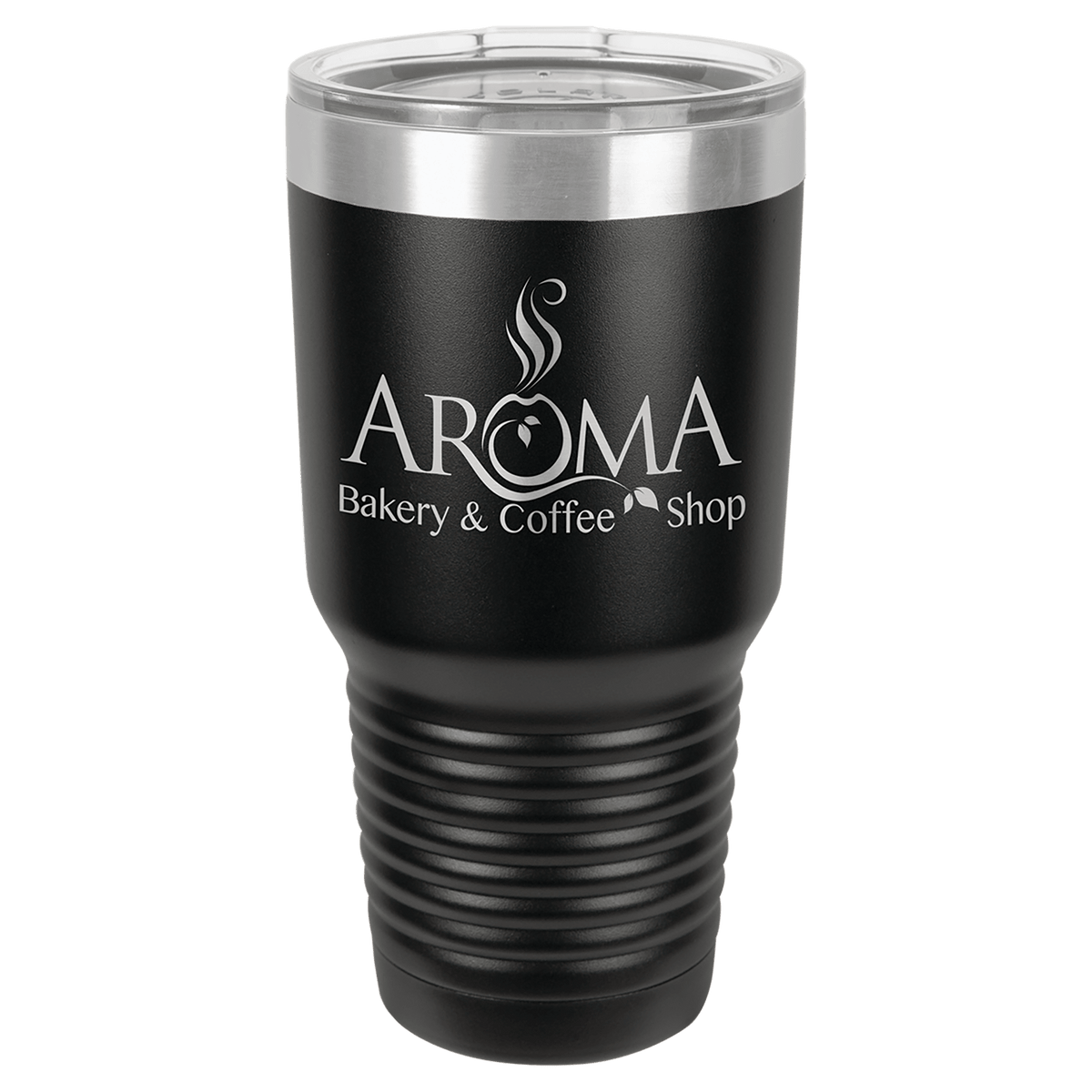 Personalized 30 oz. stainless steel ringneck tumbler with logo lid and custom engraved name or design