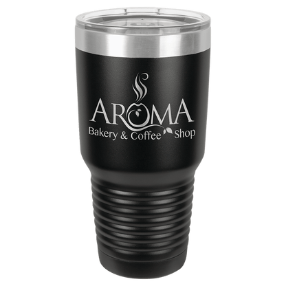 Personalized 30 oz. stainless steel ringneck tumbler with logo lid and custom engraved name or design