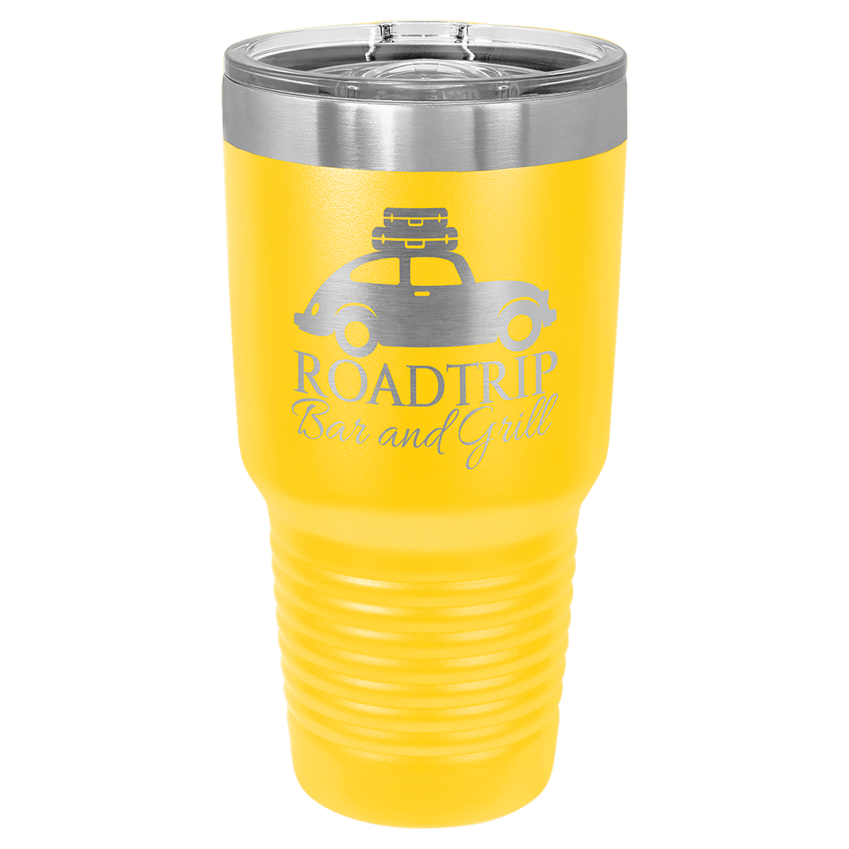 Personalized 30 oz. stainless steel ringneck tumbler with slider lid and custom engraved name or message