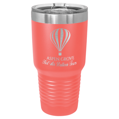 Personalized 30 oz. stainless steel ringneck tumbler with slider lid and custom engraved name or message