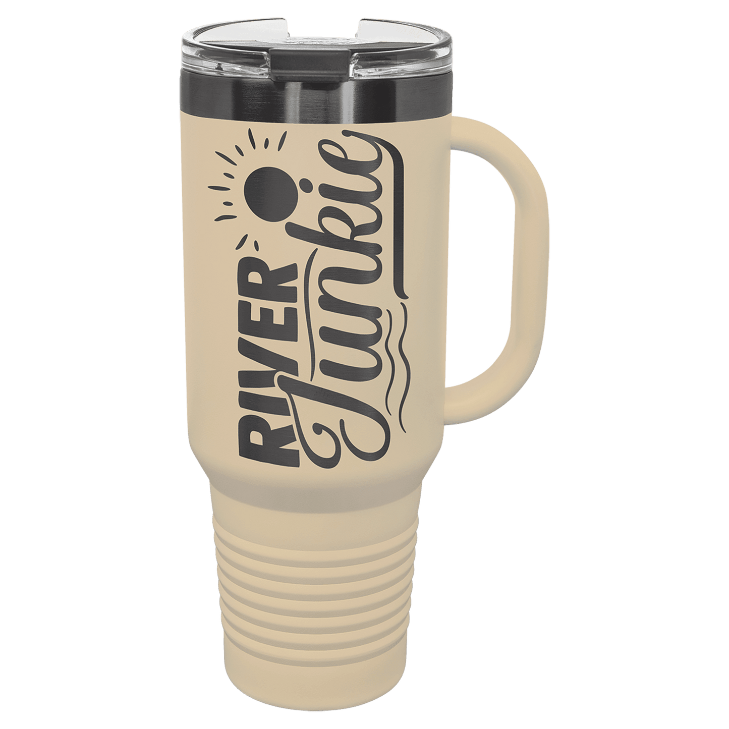 Polar Camel 40 oz. Warm Sand/Ghost Black ION-Plated Travel Mug with Handle, Straw Included