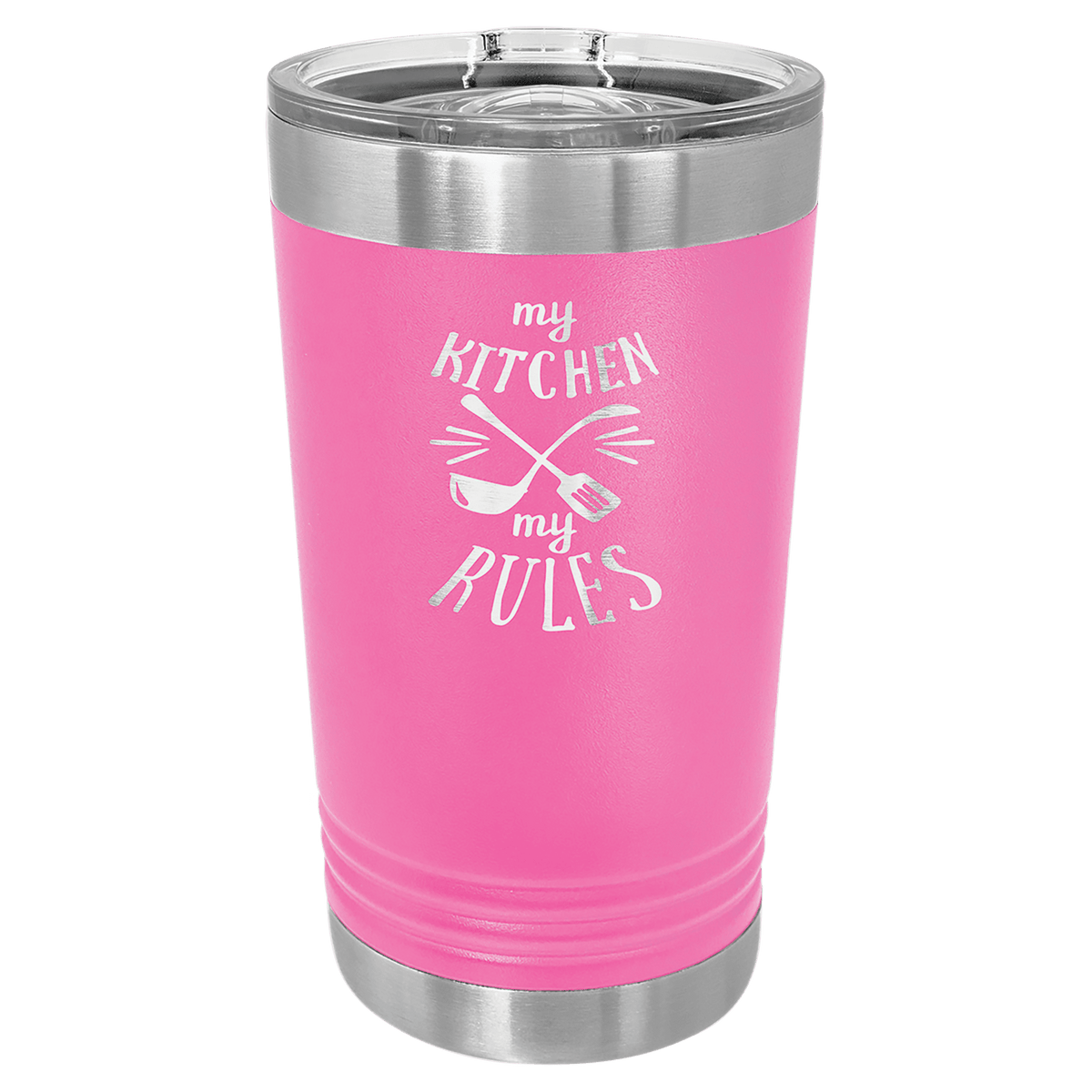 Personalized 16 oz. insulated stainless steel pint with slider lid and custom engraved name or design