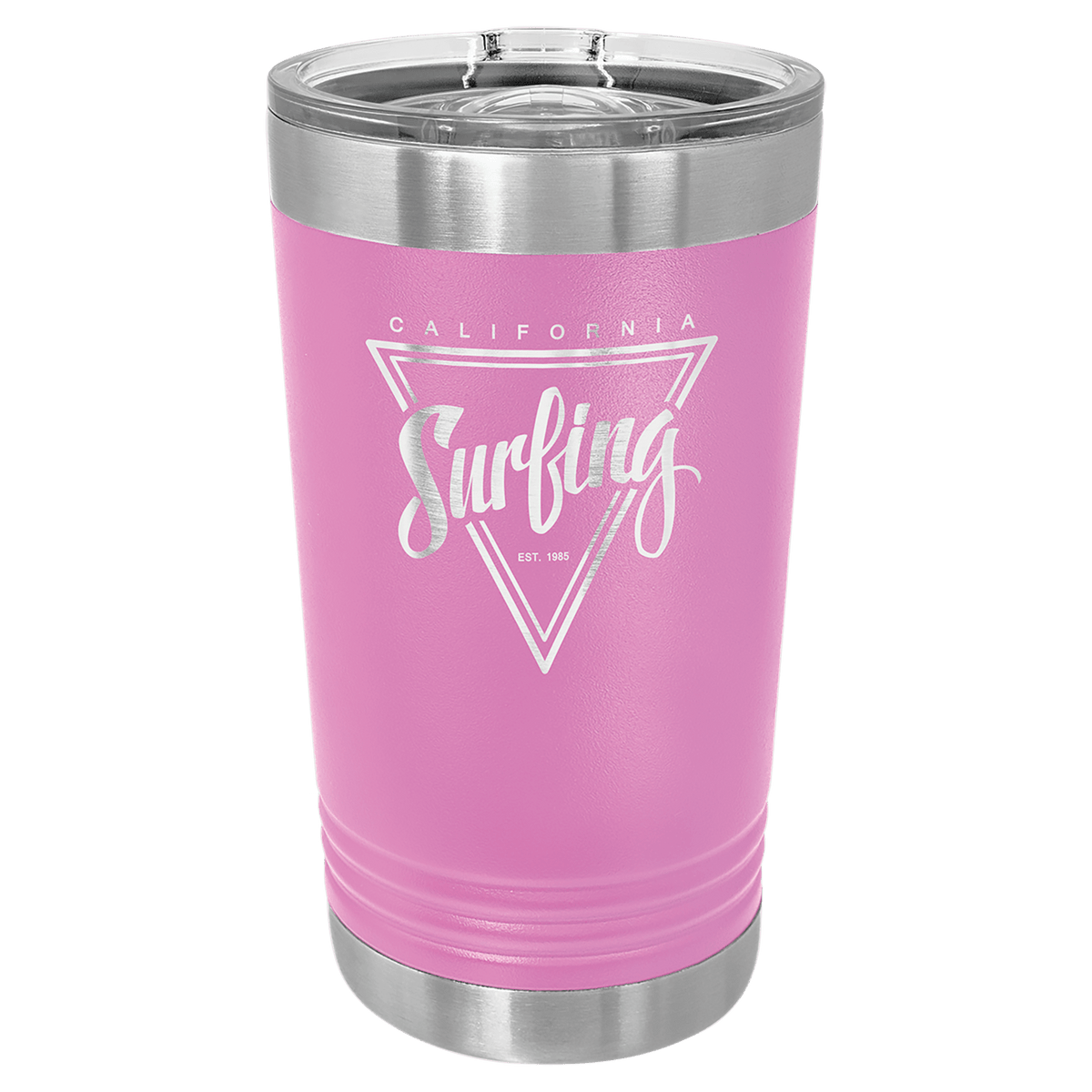 Personalized 16 oz. insulated stainless steel pint with slider lid and custom engraved name or design