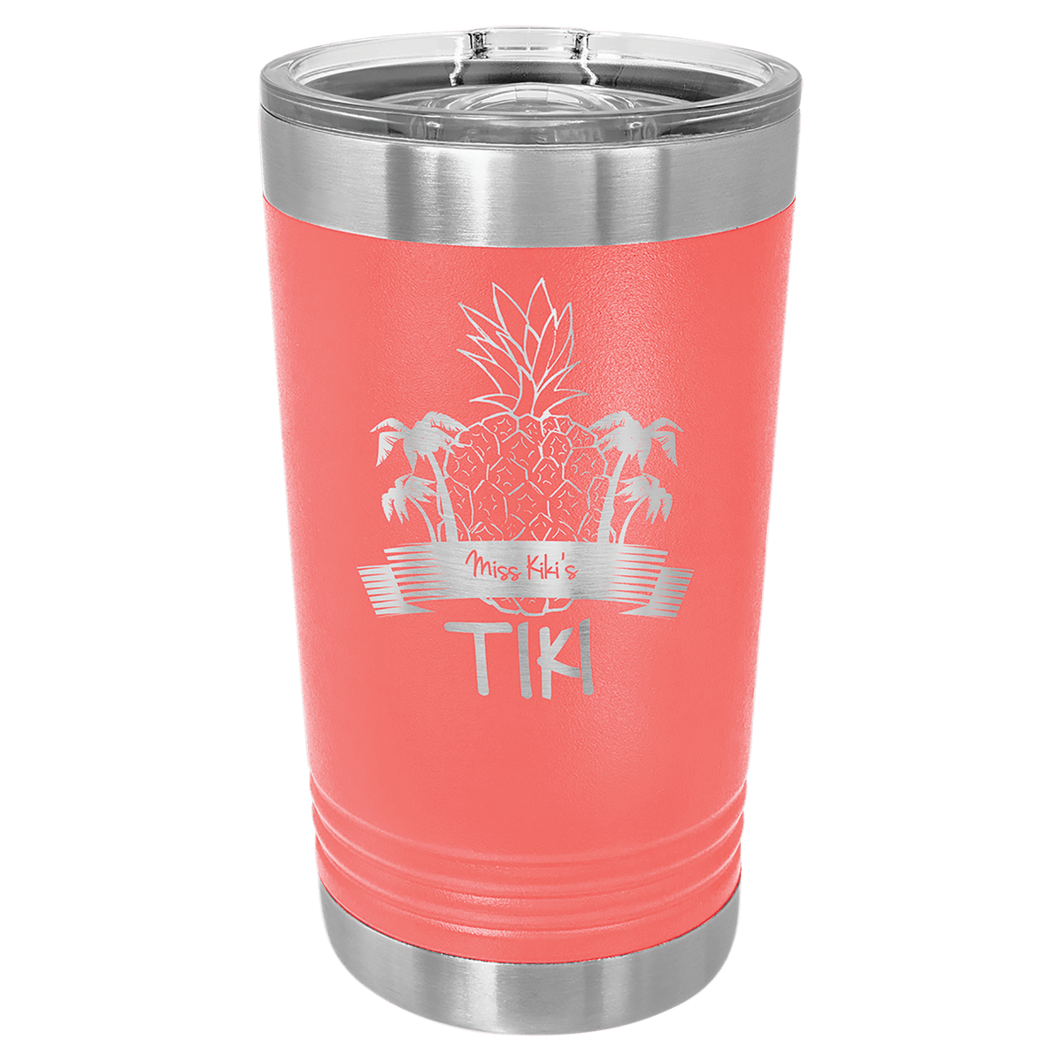 Personalized 16 oz. insulated stainless steel pint with slider lid and custom engraved name or design