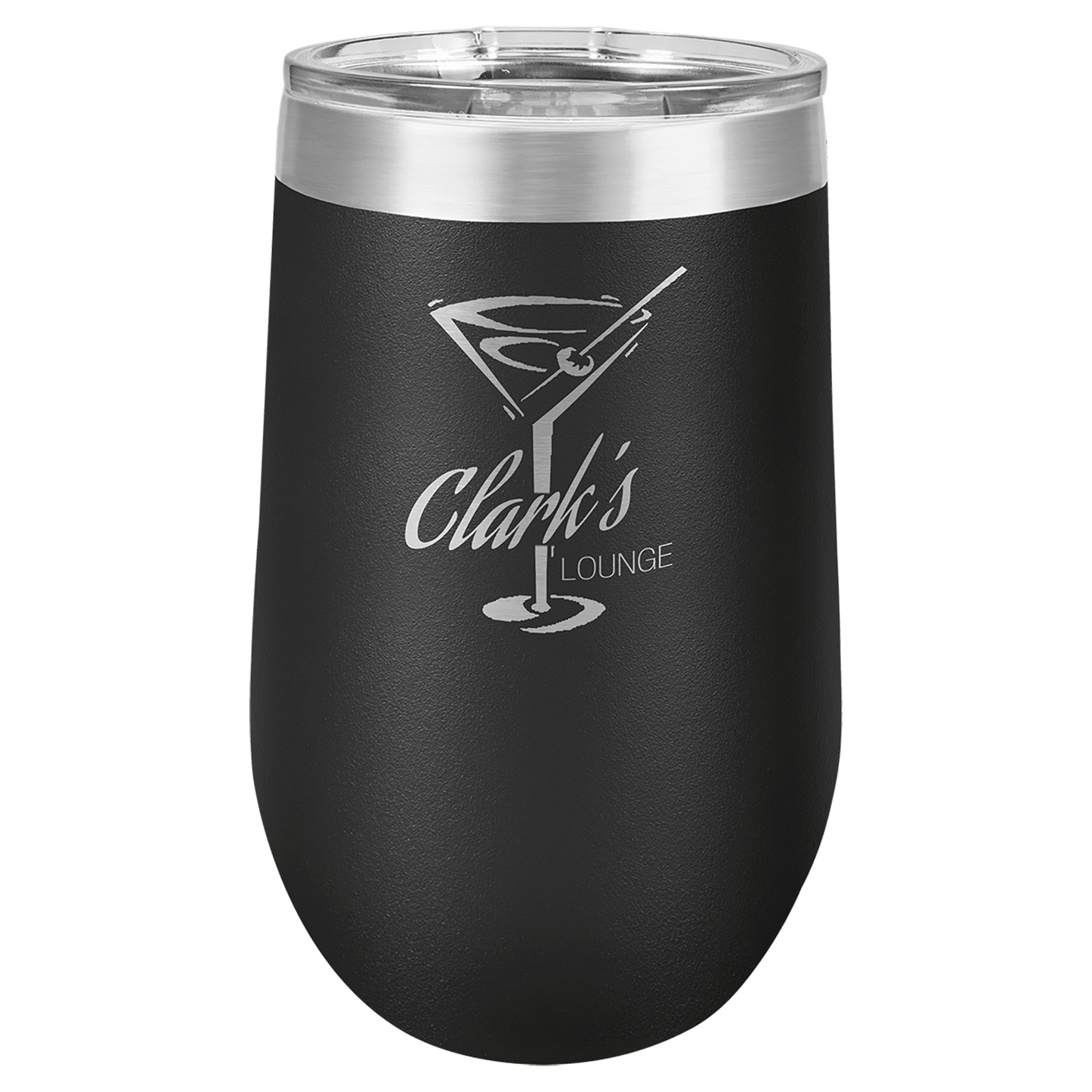 Personalized 16 oz. insulated stemless wine tumbler with lid and custom engraved name or message