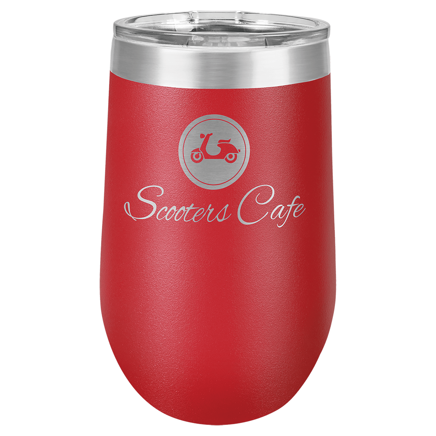 Personalized 16 oz. insulated stemless wine tumbler with lid and custom engraved name or message
