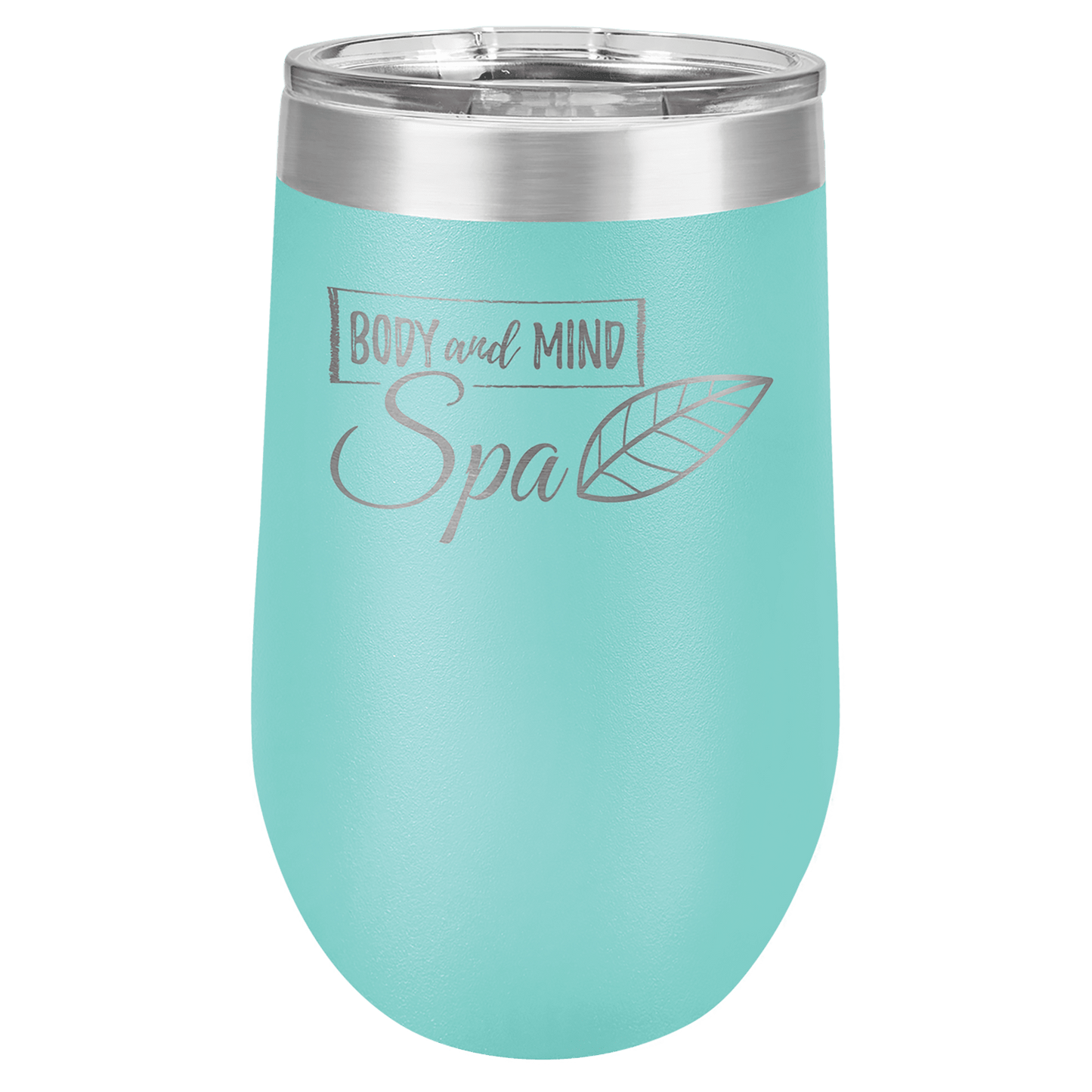 Personalized 16 oz. insulated stemless wine tumbler with lid and custom engraved name or message