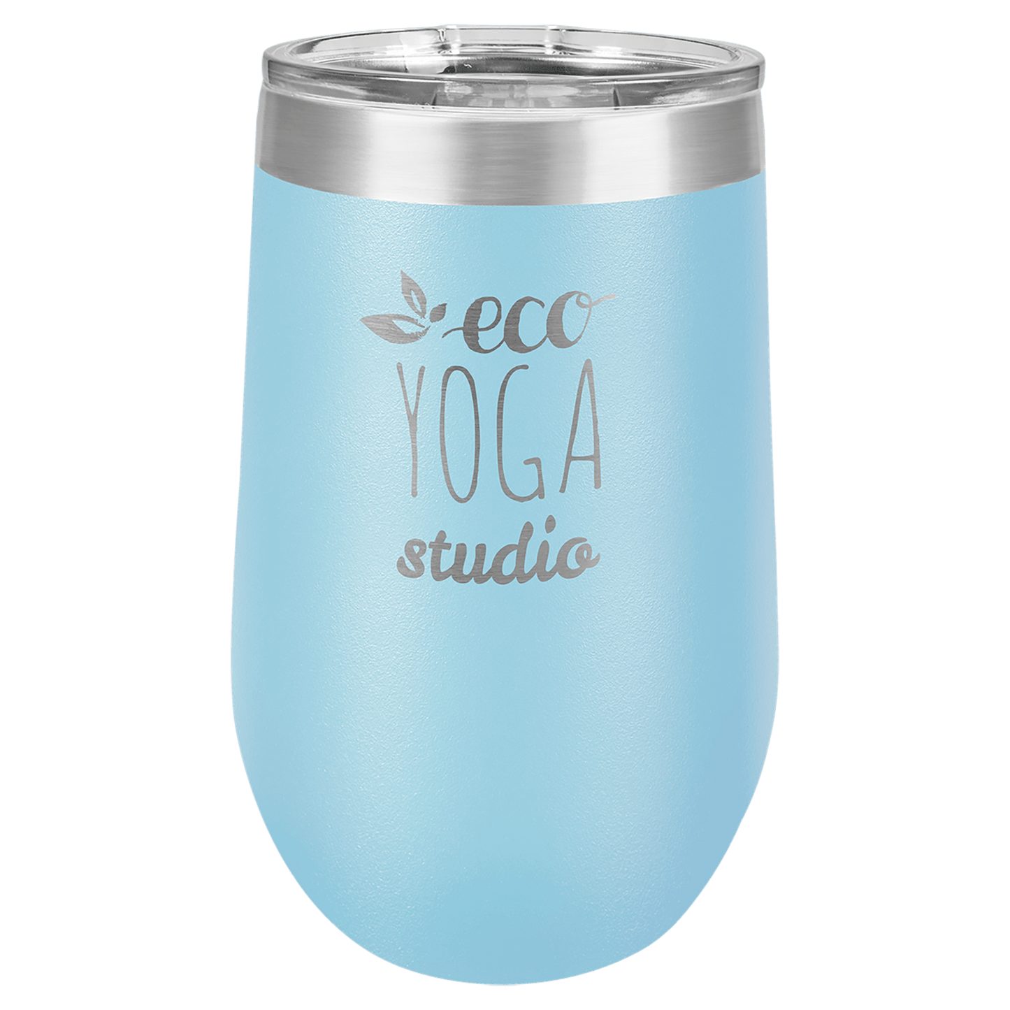 Personalized 16 oz. insulated stemless wine tumbler with lid and custom engraved name or message