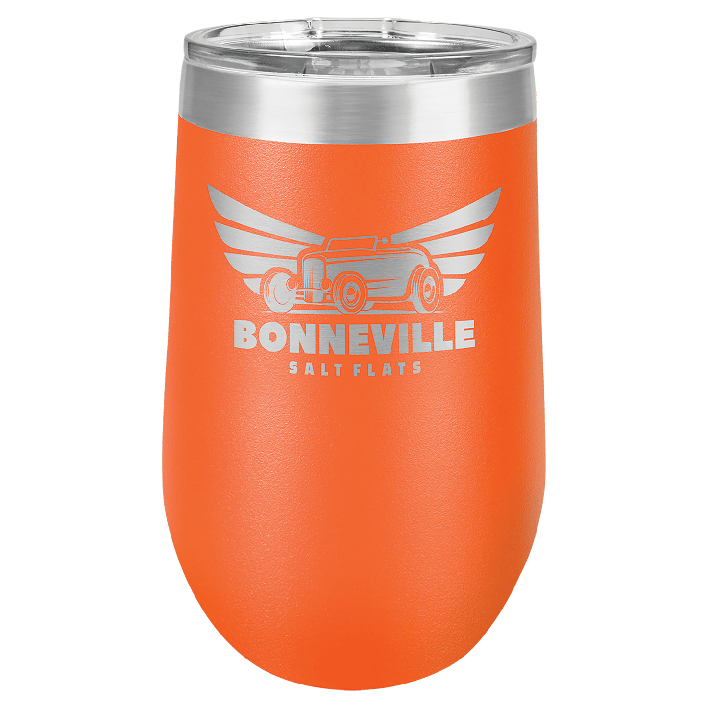 Personalized 16 oz. insulated stemless wine tumbler with lid and custom engraved name or message