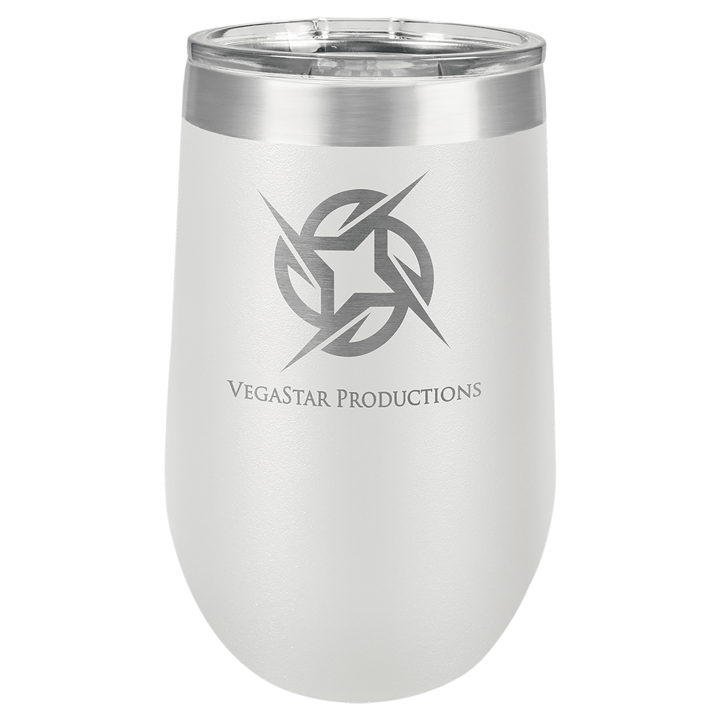 Personalized 16 oz. insulated stemless wine tumbler with lid and custom engraved name or message