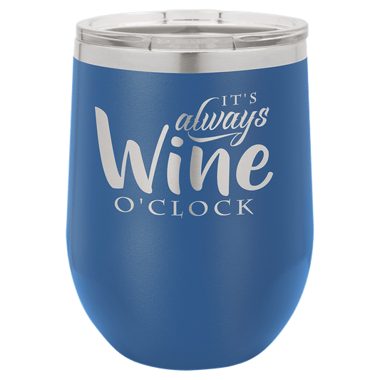 Personalized 12 oz. insulated stemless wine tumbler with lid and custom engraved name or message