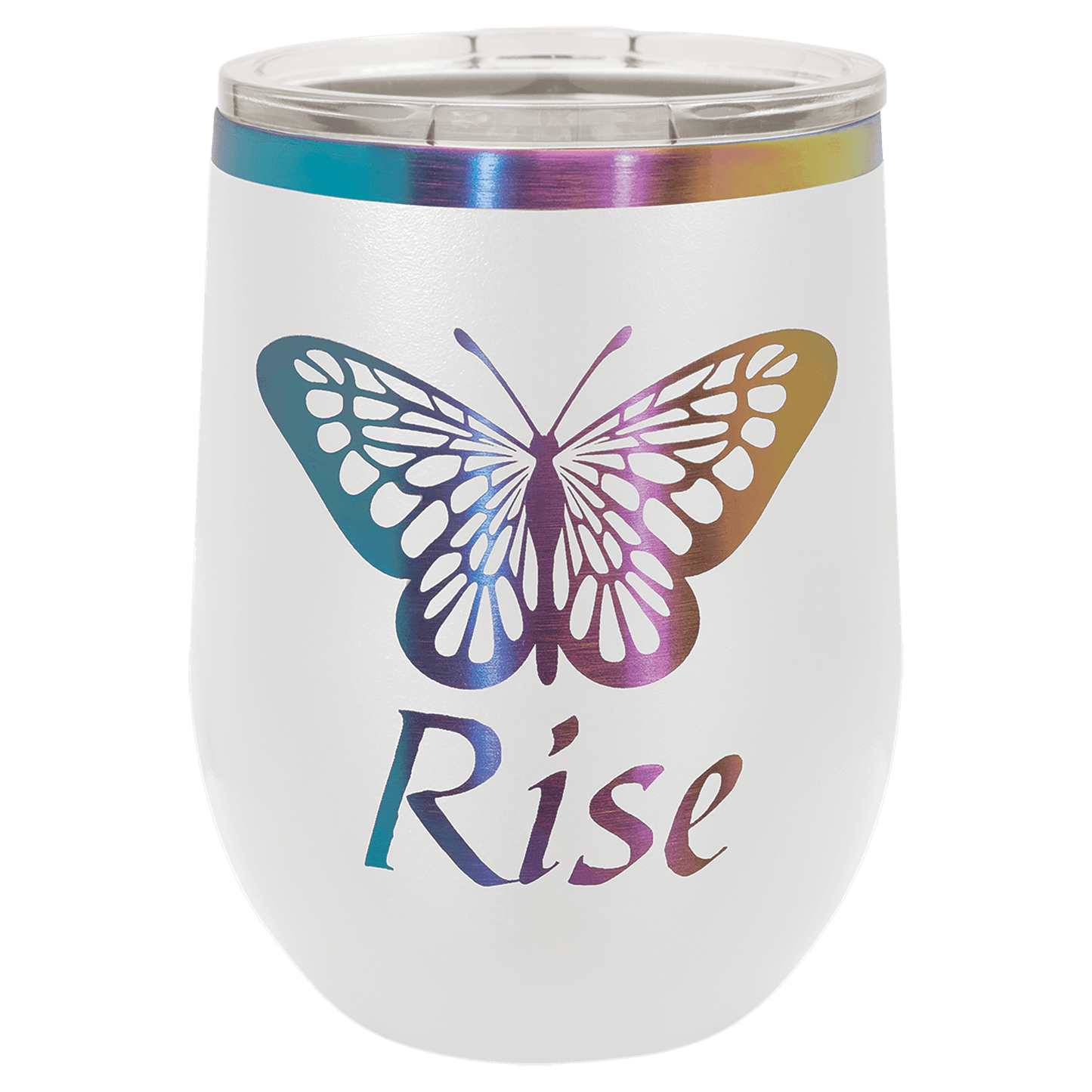 Polar Camel 12 oz. White/Prism ION-Plated Stemless Wine Tumbler with Lid