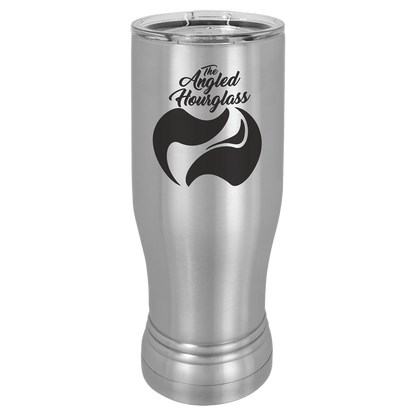 Personalized 14 oz. insulated stainless steel pilsner with clear lid and custom engraved name or design