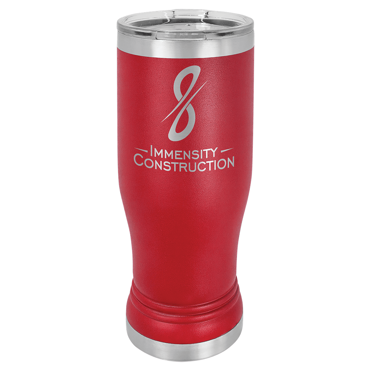 Personalized 14 oz. insulated stainless steel pilsner with clear lid and custom engraved name or design