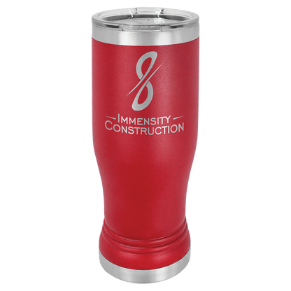Personalized 14 oz. insulated stainless steel pilsner with clear lid and custom engraved name or design