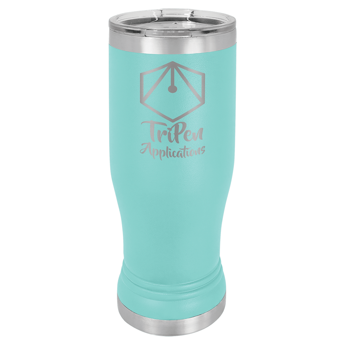Personalized 14 oz. insulated stainless steel pilsner with clear lid and custom engraved name or design
