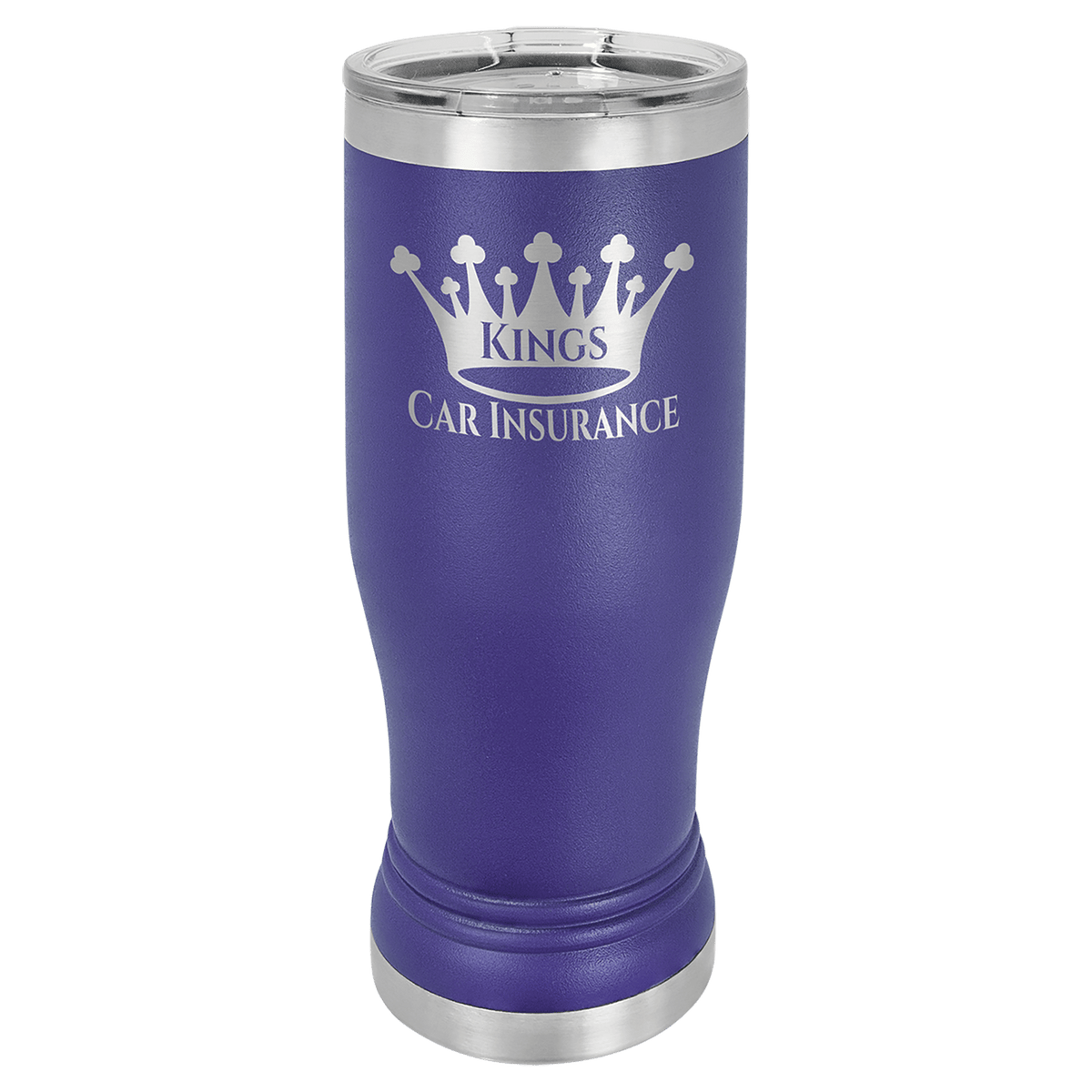 Personalized 14 oz. insulated stainless steel pilsner with clear lid and custom engraved name or design