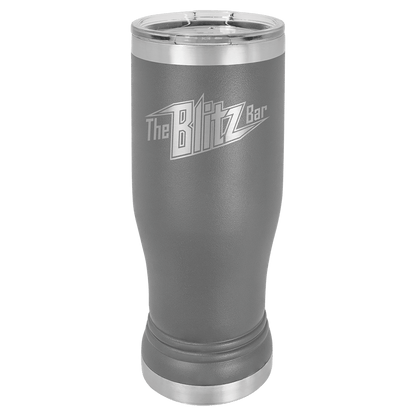 Personalized 14 oz. insulated stainless steel pilsner with clear lid and custom engraved name or design
