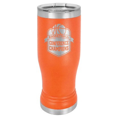 Personalized 14 oz. insulated stainless steel pilsner with clear lid and custom engraved name or design