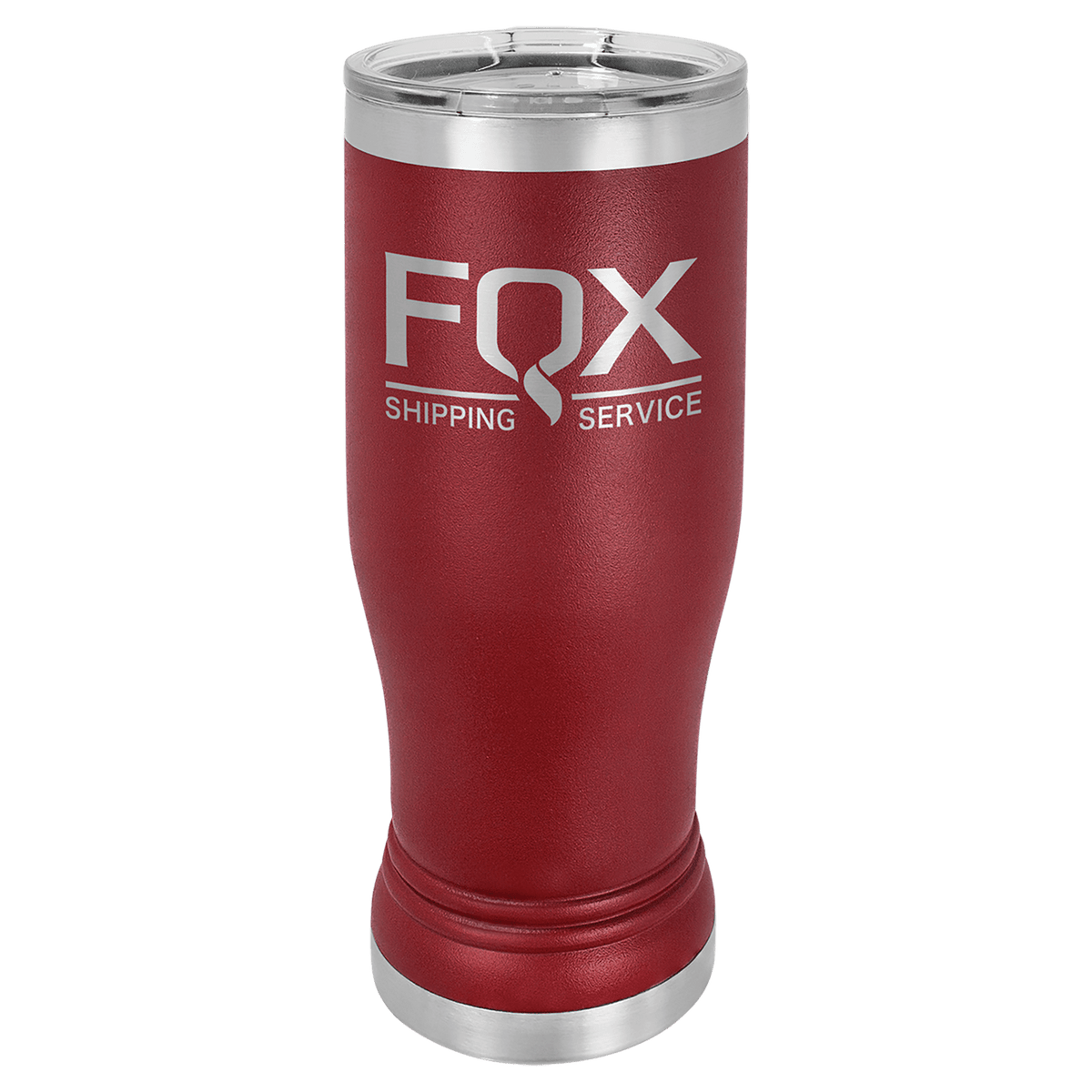 Personalized 14 oz. insulated stainless steel pilsner with clear lid and custom engraved name or design