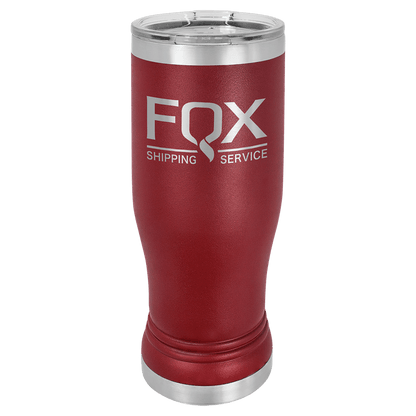 Personalized 14 oz. insulated stainless steel pilsner with clear lid and custom engraved name or design