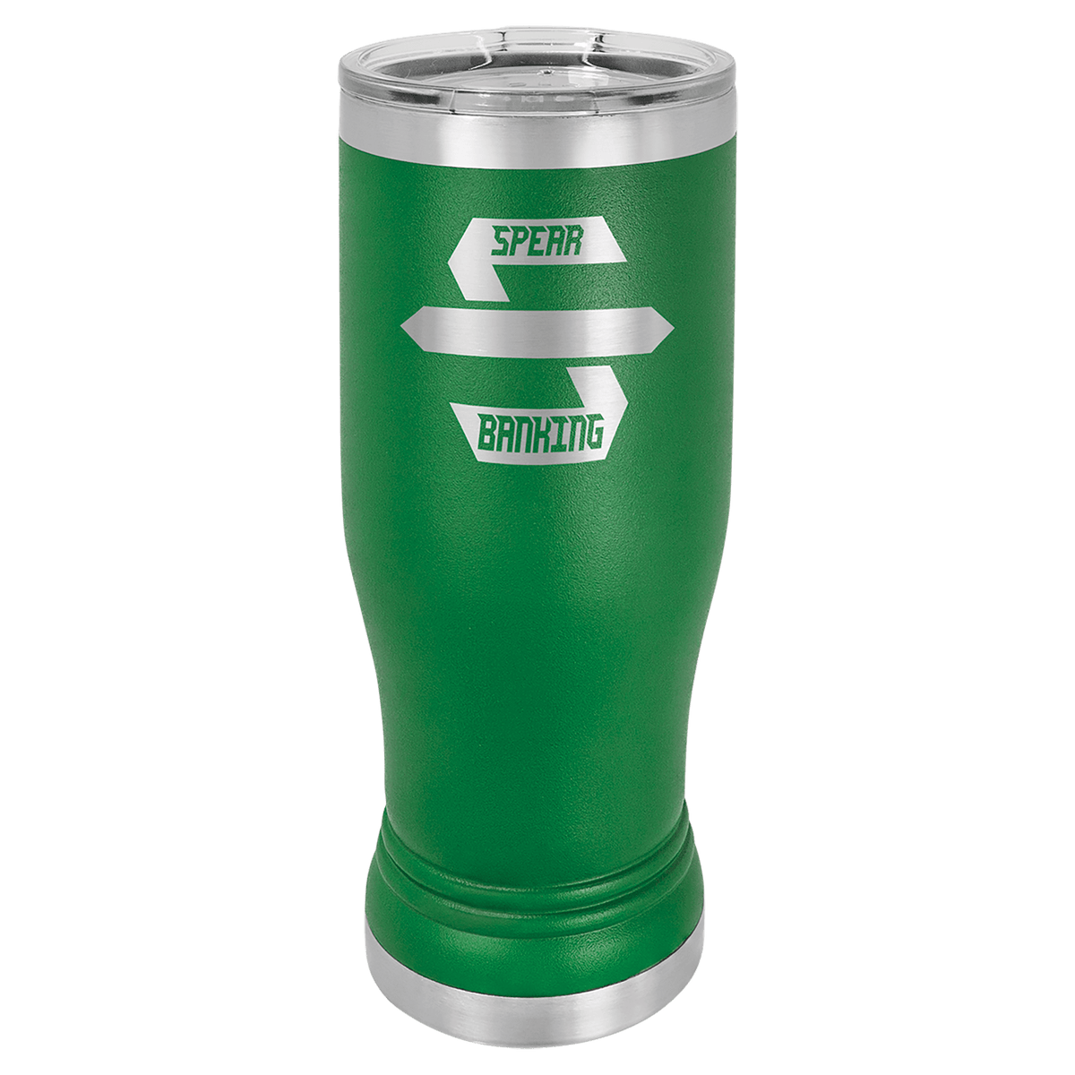Personalized 14 oz. insulated stainless steel pilsner with clear lid and custom engraved name or design