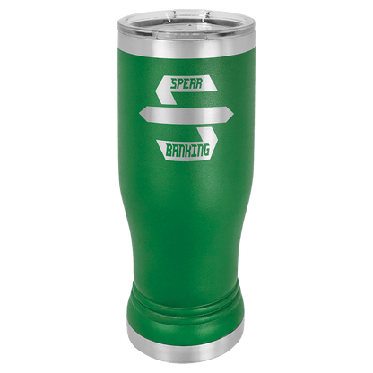 Personalized 14 oz. insulated stainless steel pilsner with clear lid and custom engraved name or design