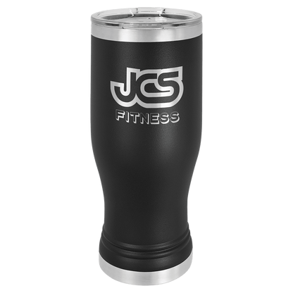 Personalized 20 oz. insulated stainless steel pilsner with clear lid and custom engraved name or design