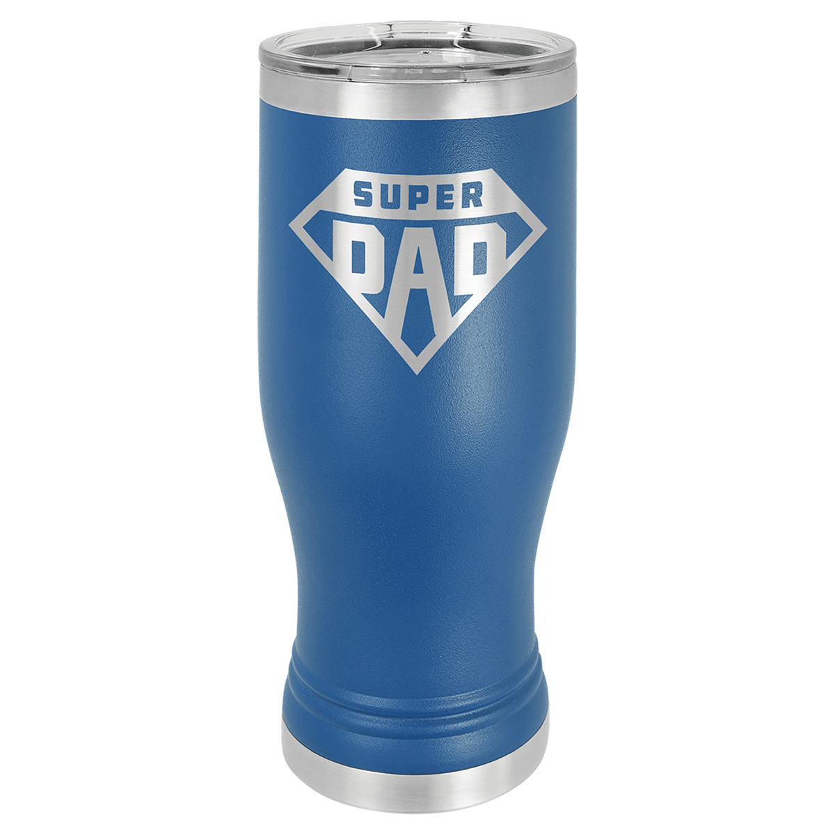 Personalized 20 oz. insulated stainless steel pilsner with clear lid and custom engraved name or design