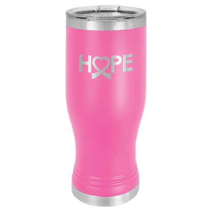 Personalized 20 oz. insulated stainless steel pilsner with clear lid and custom engraved name or design