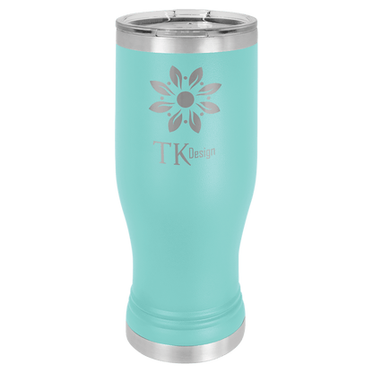 Personalized 20 oz. insulated stainless steel pilsner with clear lid and custom engraved name or design