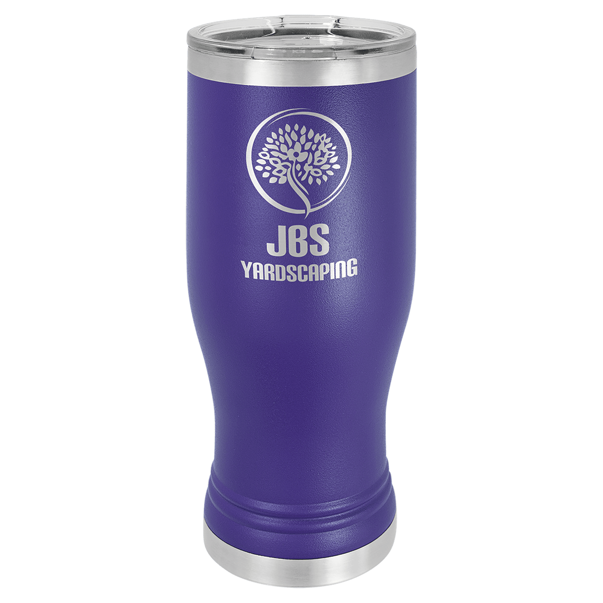 Personalized 20 oz. insulated stainless steel pilsner with clear lid and custom engraved name or design