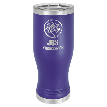 Personalized 20 oz. insulated stainless steel pilsner with clear lid and custom engraved name or design