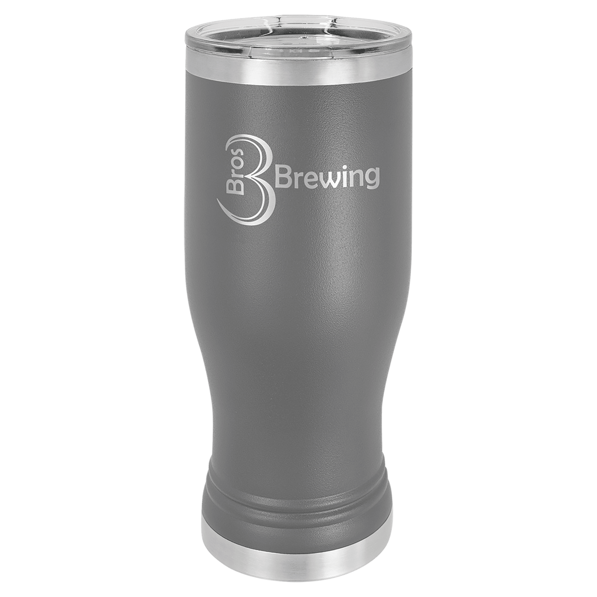 Personalized 20 oz. insulated stainless steel pilsner with clear lid and custom engraved name or design