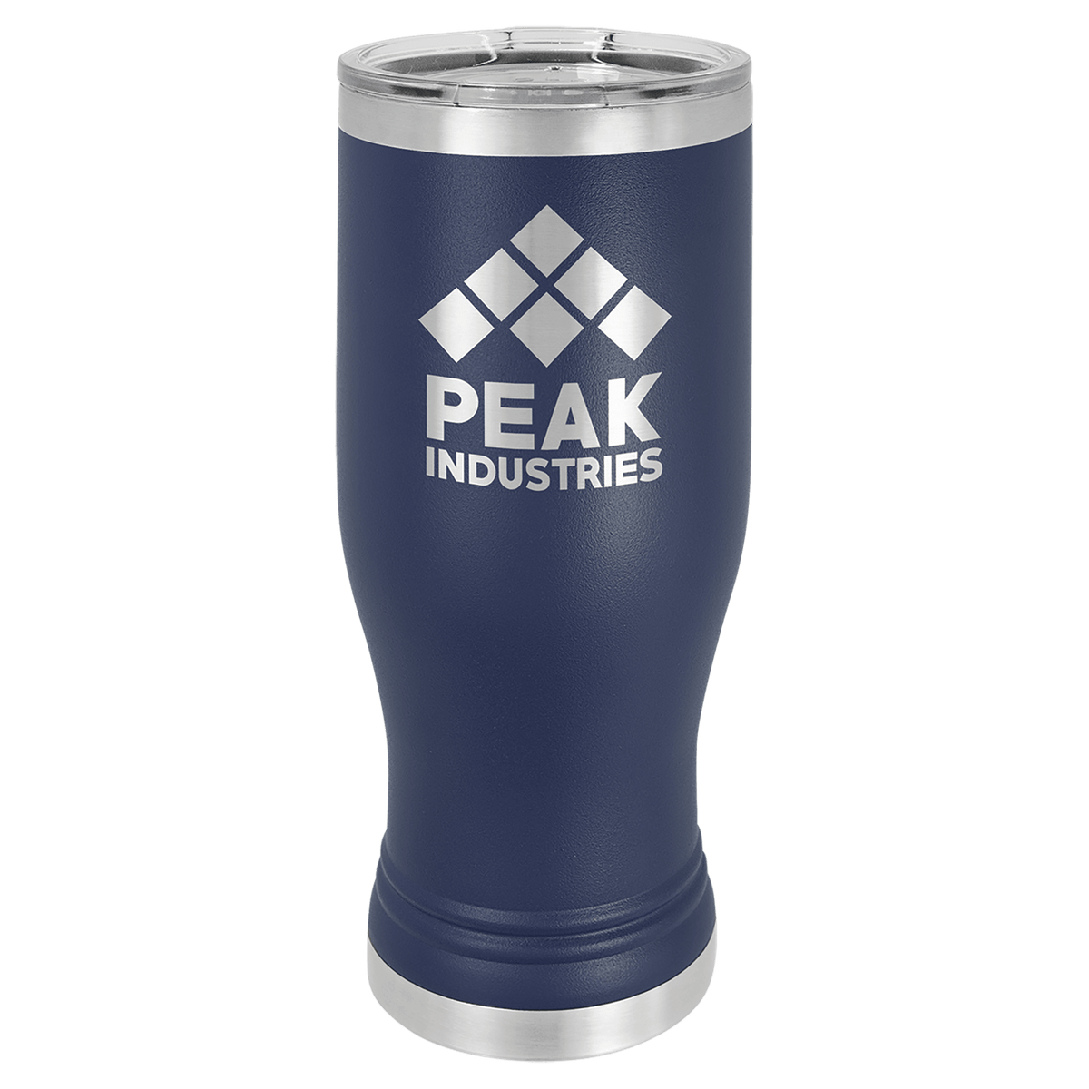 Personalized 20 oz. insulated stainless steel pilsner with clear lid and custom engraved name or design