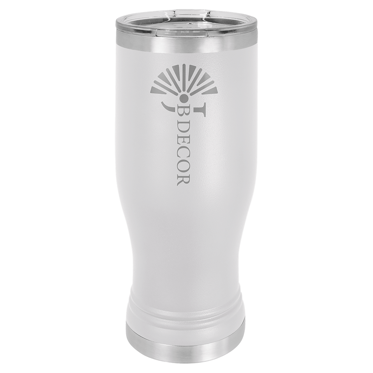 Personalized 20 oz. insulated stainless steel pilsner with clear lid and custom engraved name or design