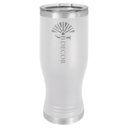 Personalized 20 oz. insulated stainless steel pilsner with clear lid and custom engraved name or design