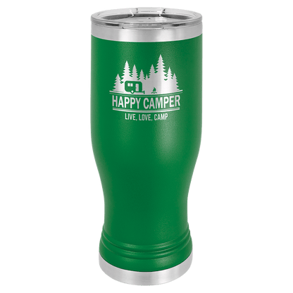 Personalized 20 oz. insulated stainless steel pilsner with clear lid and custom engraved name or design