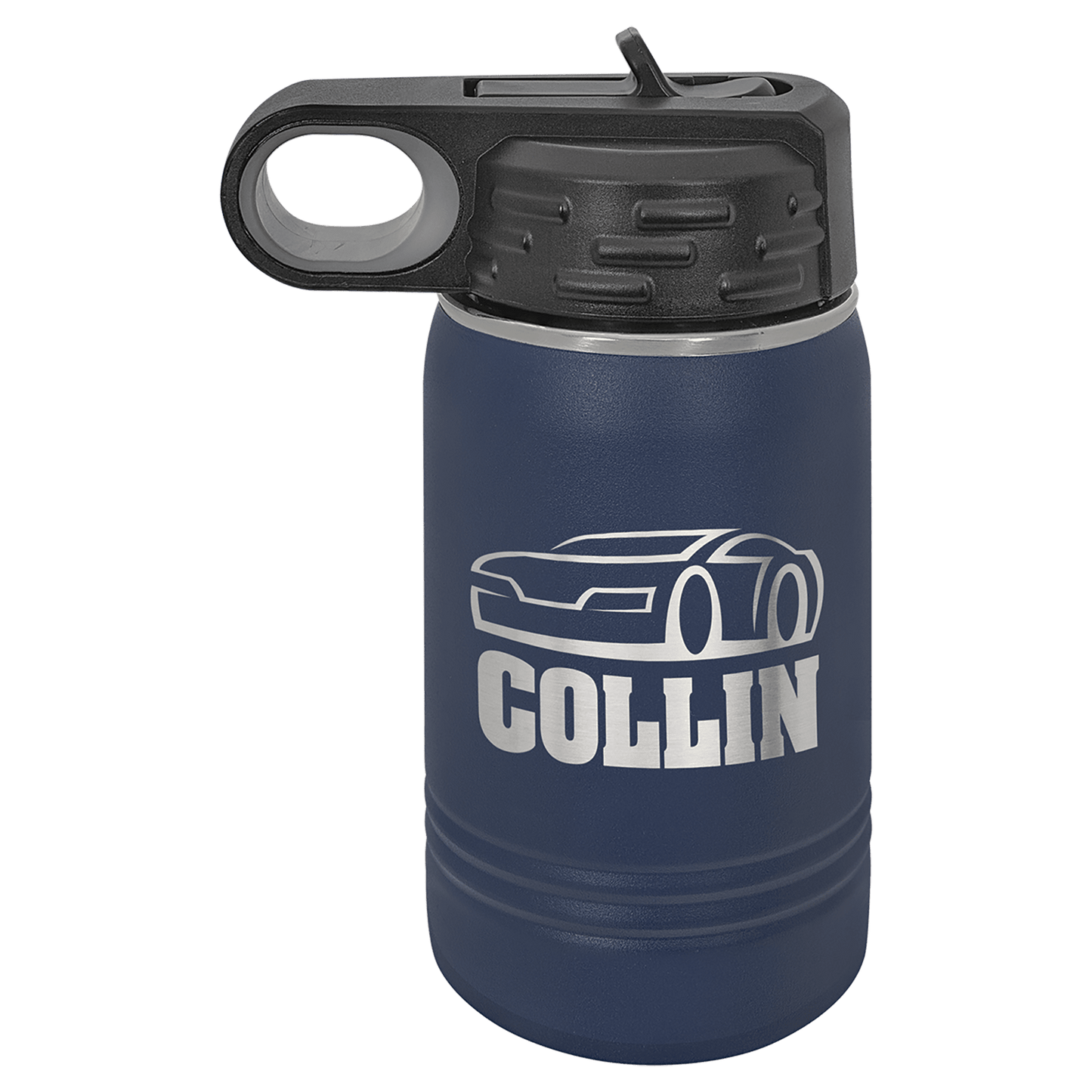 Personalized 12 oz. insulated stainless steel water bottle with custom engraved name or design