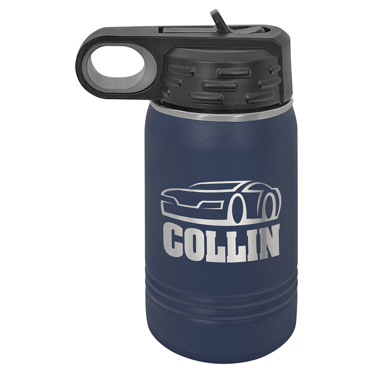 Personalized 12 oz. insulated stainless steel water bottle with custom engraved name or design