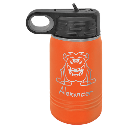 Personalized 12 oz. insulated stainless steel water bottle with custom engraved name or design