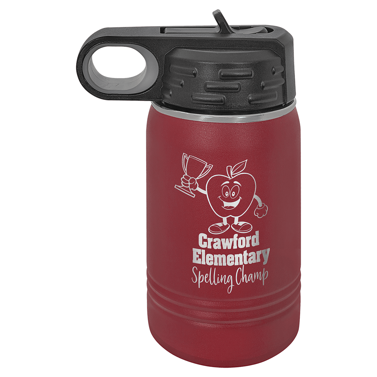 Personalized 12 oz. insulated stainless steel water bottle with custom engraved name or design