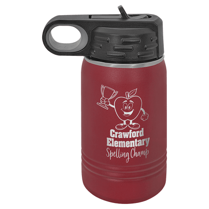 Personalized 12 oz. insulated stainless steel water bottle with custom engraved name or design